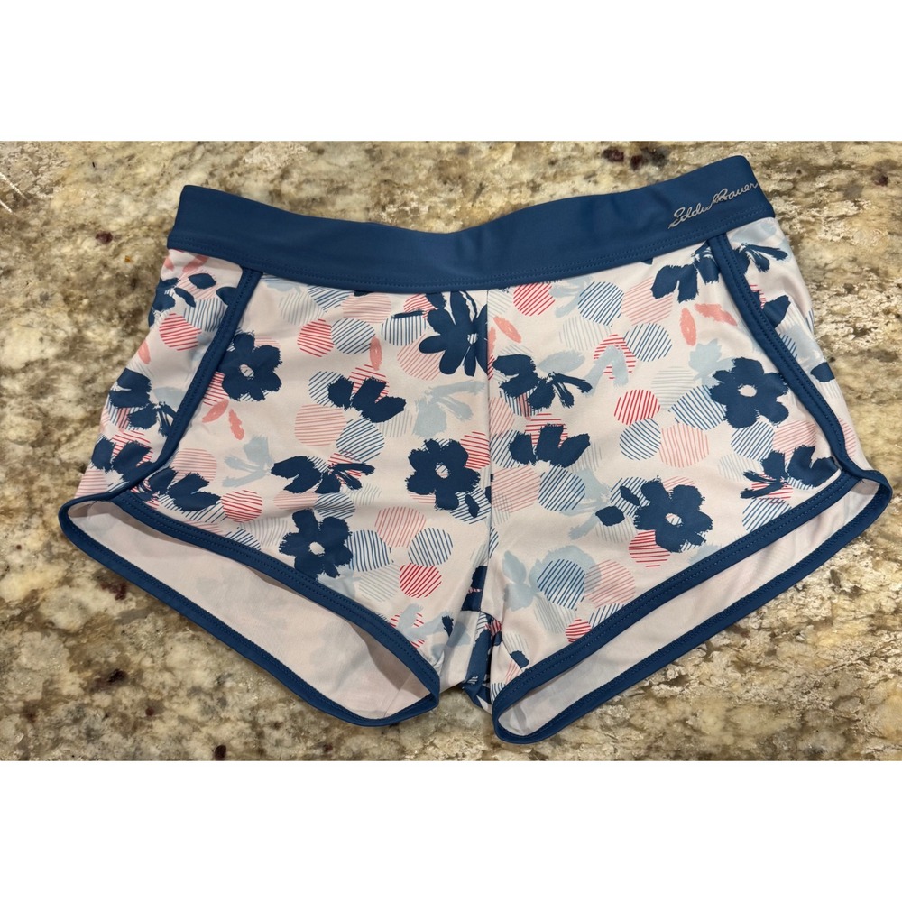 Eddie Bauer Kids Blue Pink Floral Geometric Swim Board Shorts Size M 10/12